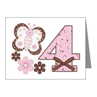 Note Cards  Pink Butterfly 4th Birthday Invitations (Pk of 10