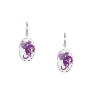 Art Gifts  Art Jewelry  Purple Mystic Dragon Earring Oval Charm