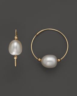 14K Yellow Gold Hoop Earrings with Cultured Freshwater Pearls