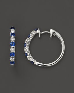 Diamond and Sapphire Hoop Earrings in 14K White Gold