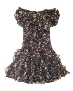 Lauren Childrenswear Girls Black Floral Chiffon Dress   Sizes 7 16