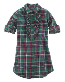 Lauren Childrenswear Girls Plaid Ruffle Front Shirtdress   Sizes 7 16