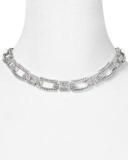 Pavé Cubic Zirconia Rectangle Link Necklace, 16