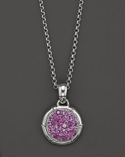 Bamboo Silver Small Round Pendant with Amethyst on Chain Necklace, 18