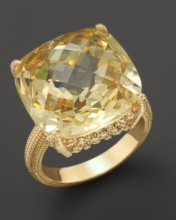 Judith Ripka 18K Gold Cushion Cut Canary Crystal Ring