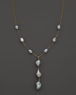 Grey Cultured Freshwater Baroque Pearl 14K Yellow Gold Y Necklace, 18