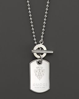 Gucci Sterling Silver Crest Dogtag Necklace, 19.7