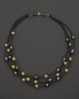 White Gold Tahitian Pearl and Black Spinel 3 Strand Necklace, 21.5