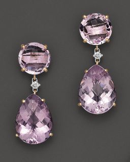 Rose Amethyst and Diamond Earrings in 14 Kt. Yellow Gold
