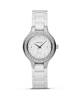 DKNY Small Stainless Steel and White Ceramic Bracelet, 30mm