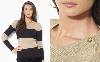 Lauren Ralph Lauren Button Shoulder Striped Cotton Crewneck Top_2