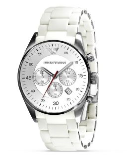 Armani Round Chronograph Watch in White, 43 mm