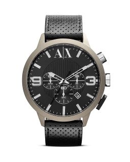 Armani Exchange Black Leather Chronograph Watch, 48mm