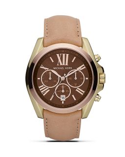 Michael Kors Tri Tone Bradshaw Leather Strap Watch, 43mm