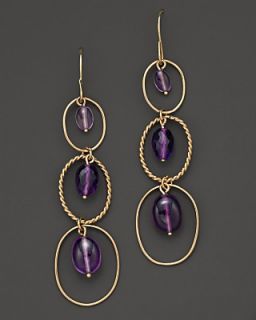 Angeleno 14K Yellow Gold Tapered Trio Link Amethyst Earrings