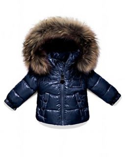 Moncler Infant Boys Shiny Fur Trim Down Jacket   Sizes 9 24 Months