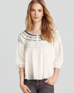free people blouse smocked embroidered price $ 108 00 color ivory size