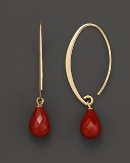 14K Yellow Gold Simple Sweep Earrings with Red Jasper