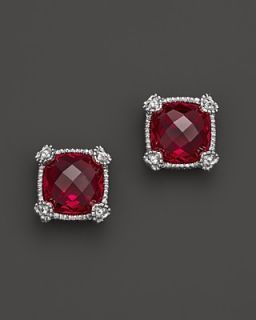 Judith Ripka Small Cushion Stone Stud Earrings in Lab Created Red