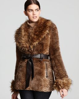 Via Spiga Faux Fur Coat with Large Collar and Cuffs