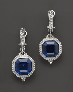 Judith Ripka Estate Ascher Cut Stone Earrings with Lab Created Blue
