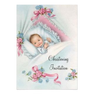 Baby In Cradle Christening Custom Invitation