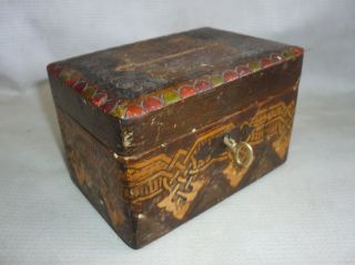 Antique Wooden Cash Box Pokerwork Handmade 19 Century