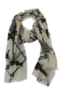 Kashmere New Black Ivory Pearl and Cross Print Rectangle Scarf One
