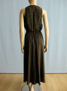 Kay Unger Long Silk Dress Black Beige Print High Neck 6 1949