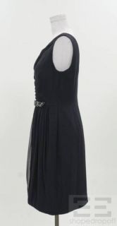 Kay Unger Navy Blue Pleated Silk Beaded Dress Size 8