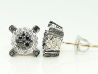 10K Mens Ladies Black Cube 3D Diamond Stud XL Earrings