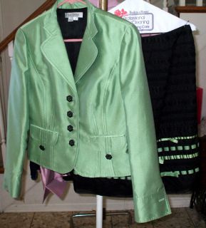 Kay Unger Green Black 2 PC Suit Silk Fully Lined Size 8