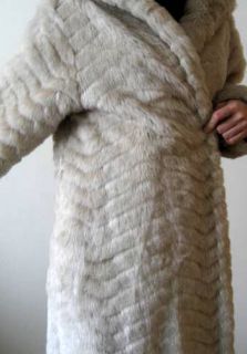 Vtg 70s Full Length Maxi Coat Faux White Arctic Fox Mink Fur Chevron