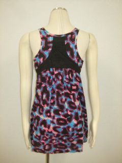 Kensie Girl Purple Blue Bright Leopard Flattering Mini Sun Dress S