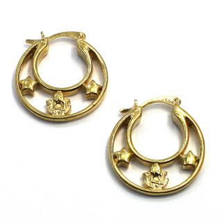 Gold 18K GF Earrings Star Angel Face Hoop Fashion Lady 20mm Fun