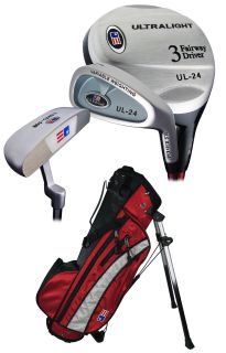 New US Kids Golf Ultralite Series 3 Club Set with Stand Bag Red