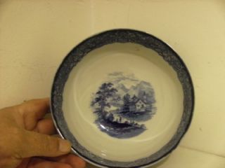 Lovely Old R Doulton Large Blue WhiteGenevaPattern Bowl