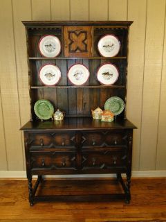 Antique English Tiger Oak Welsh Dresser Hutch Sideboard Buffet Plate