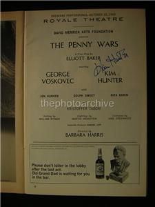 1969 Kim Hunter The Penny Wars Autographed Signed Royale Theatre