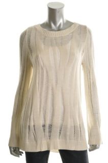 Kimberly Ovitz New Ivory Wool Ribbed Long Sleeve Pullover Sweater Top