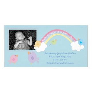 Birds & Rainbow Baby Birth Photo Announcement Photo Greeting Card