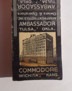 1930s? Matchbook Ambassador Hotel Tulsa OK Commodore Hotel Wichita KS
