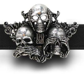Alchemy Metal Wear Hear No Speak No See No Evil Skulls Gothic Pewter