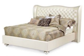Creamy Pearl Upholstered King Size Low Profile Platform Bed