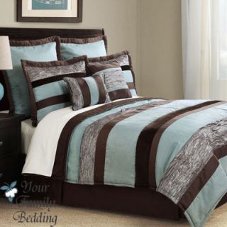 Suede Stripe Queen King Size Comforter Bed in A Bag Bedding Set