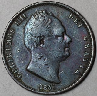 1831 RARE 1 2 Half Penny King William IV Great Britain Old US Money
