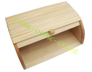 Wooden Roll Top Bread Bin Kitchen Container Storage Box