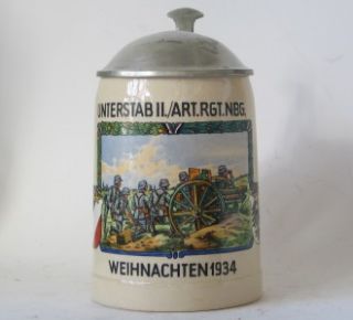 Antique German Military Beer Stein Artillery Unit War Christmas 1934