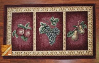 2x3 Kitchen Rug Mat Burgundy Washable Mats Rugs Fruit Grapes Pears