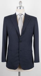 New $7200 KITON Navy Blue Suit White Striped 40 50 Regular Drop 8